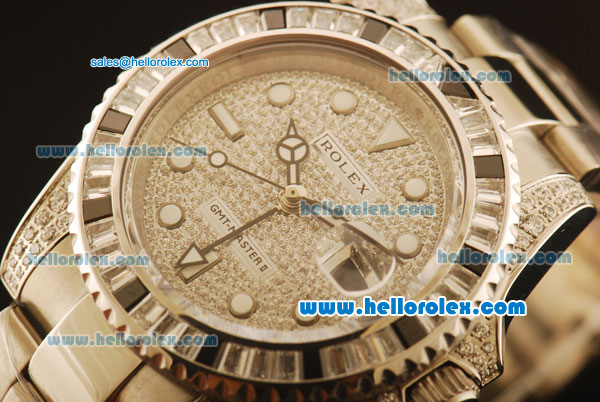 Rolex GMT Master II Swiss ETA 2836 Automatic Full Steel with Diamond Bezel and Diamond Dial - Click Image to Close